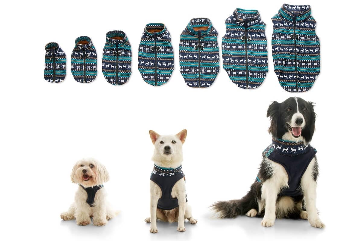 Gooby Zip Up Fleece Dog Sweater - Deer Blue, X-Large - Warm Pullover Fleece Step-In Jacket With Dual D Ring Leash - Winter Small